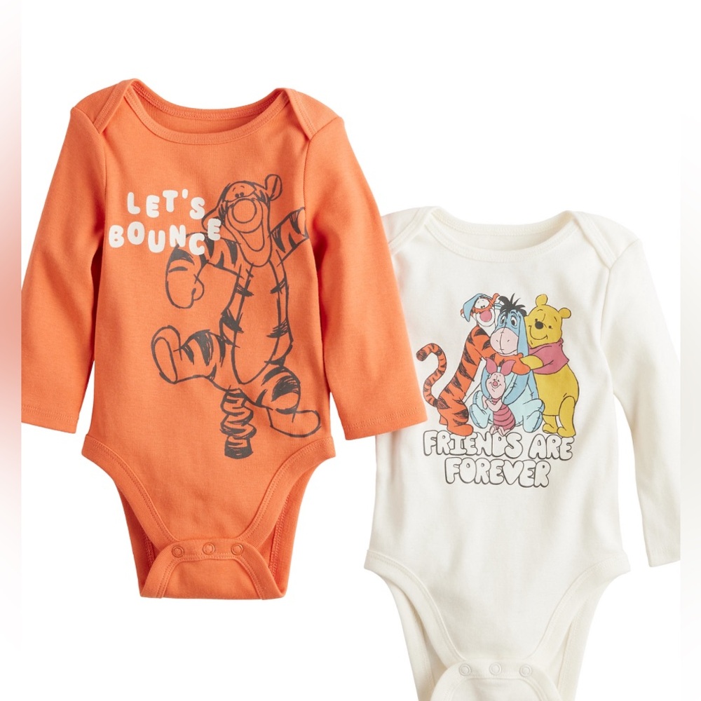 NWT Unisex Disney’s Winnie the Poo Baby Long Sleeve Two Pack Bosysuit, 12M